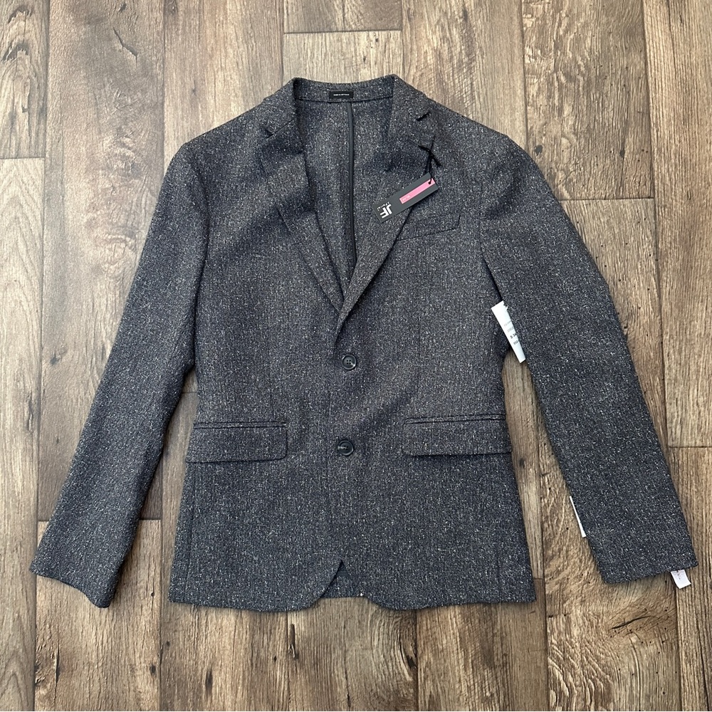 JF J. Ferrar Slim Fit Sport Coat Suit Blazer Mens Size 34/36 SH Black Text